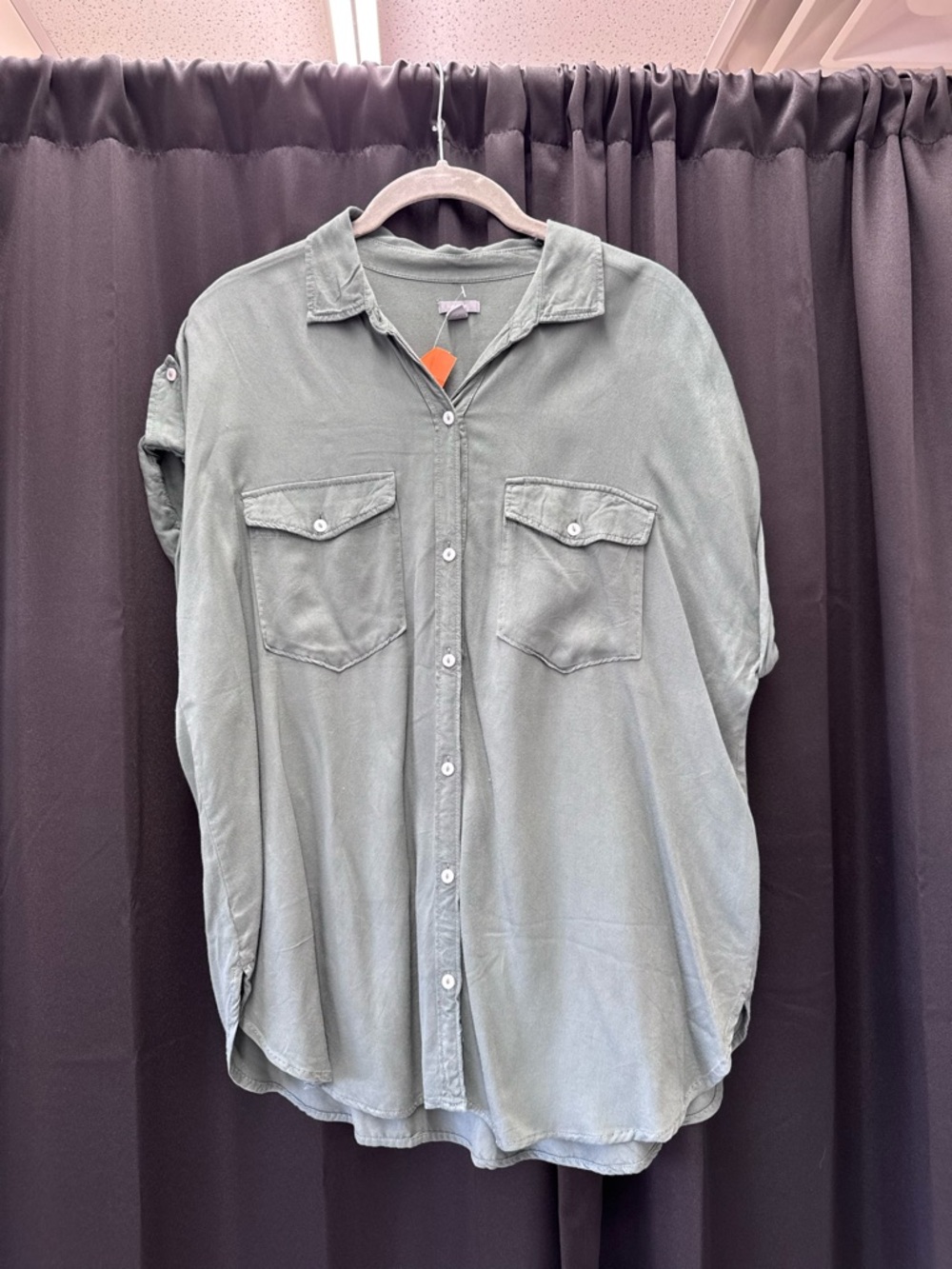 aerie Sage Green Button-Front Utility Shirt